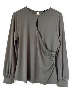 Universal Standard Olive Faux-Wrap  Drape Key Hole Long Sleeve Top XS (10/12)